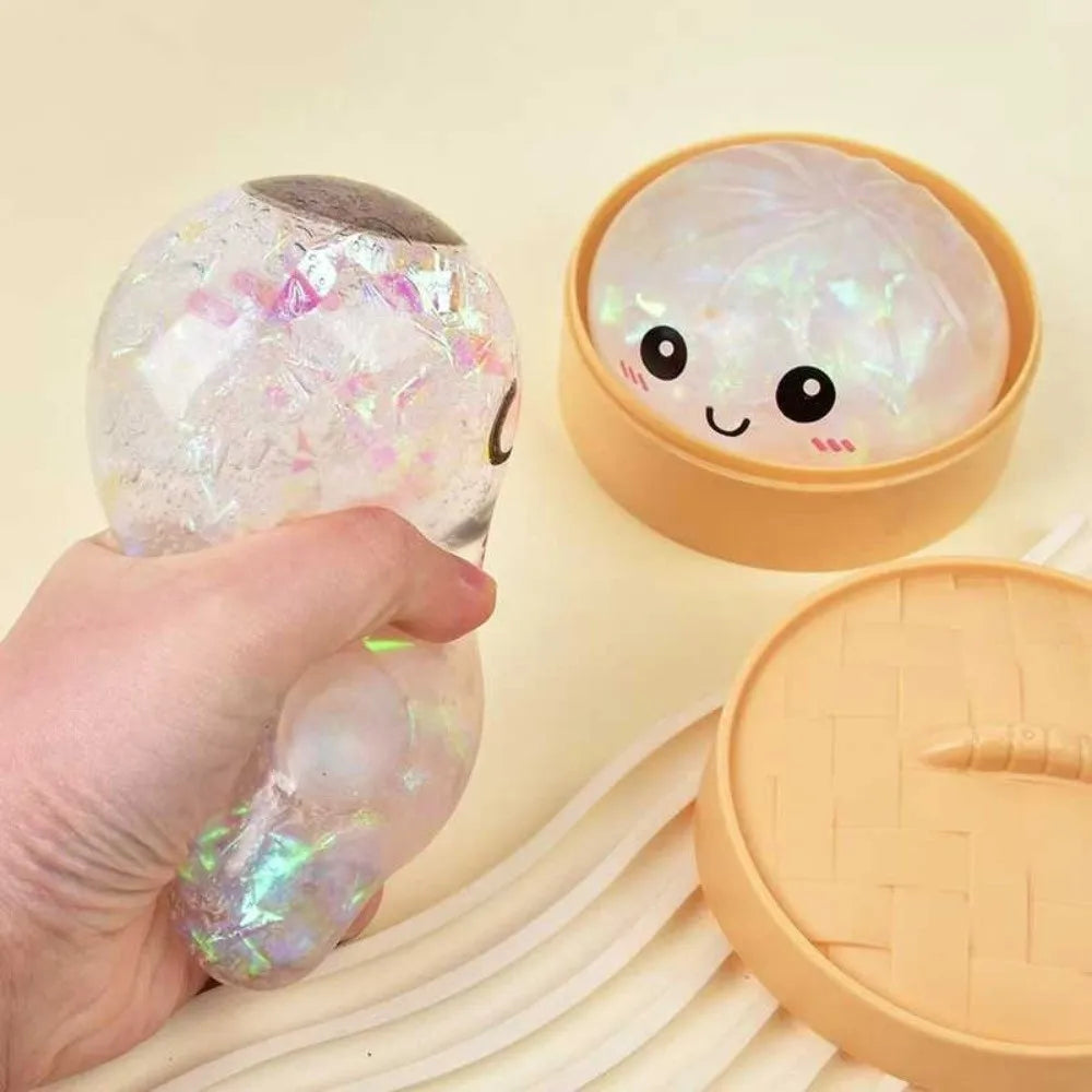 Glitter Dumplings Squishy Soft with Steamer Steamed Bun Squishy Pinch Le Fidget Slow Resilience Squeeze Decompression Dough