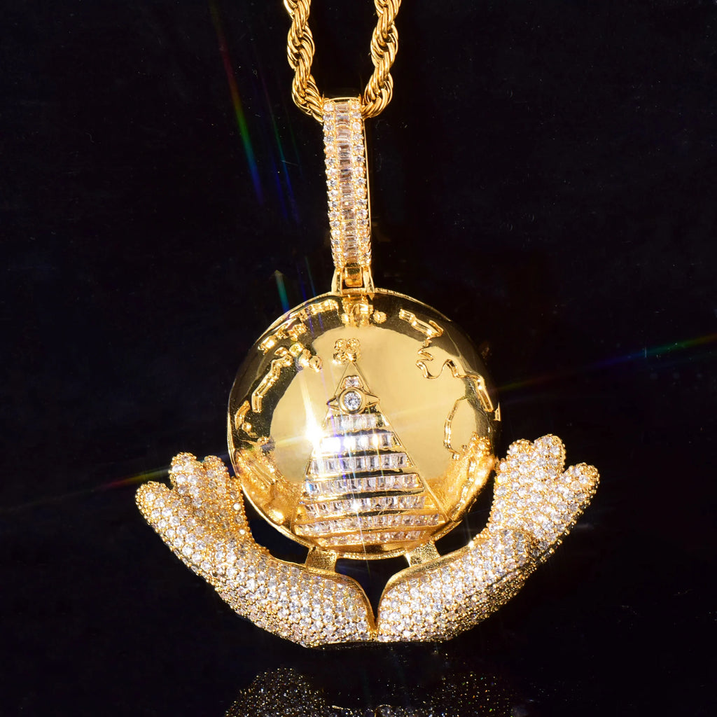 Iced Out Hip Hop Pendant Necklace – Baguette CZ Half Round Charm | Gold & Silver