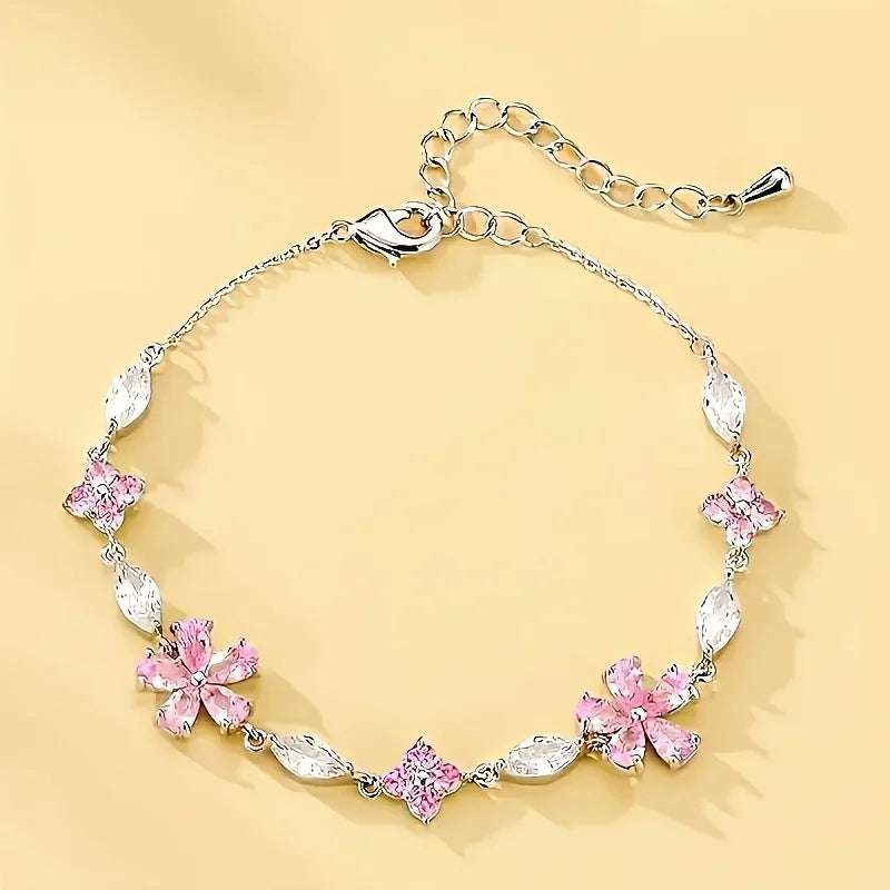 Sakura Cherry Blossom Adjustable Link Bracelet – Floral Wrist Chain for Women & Teens