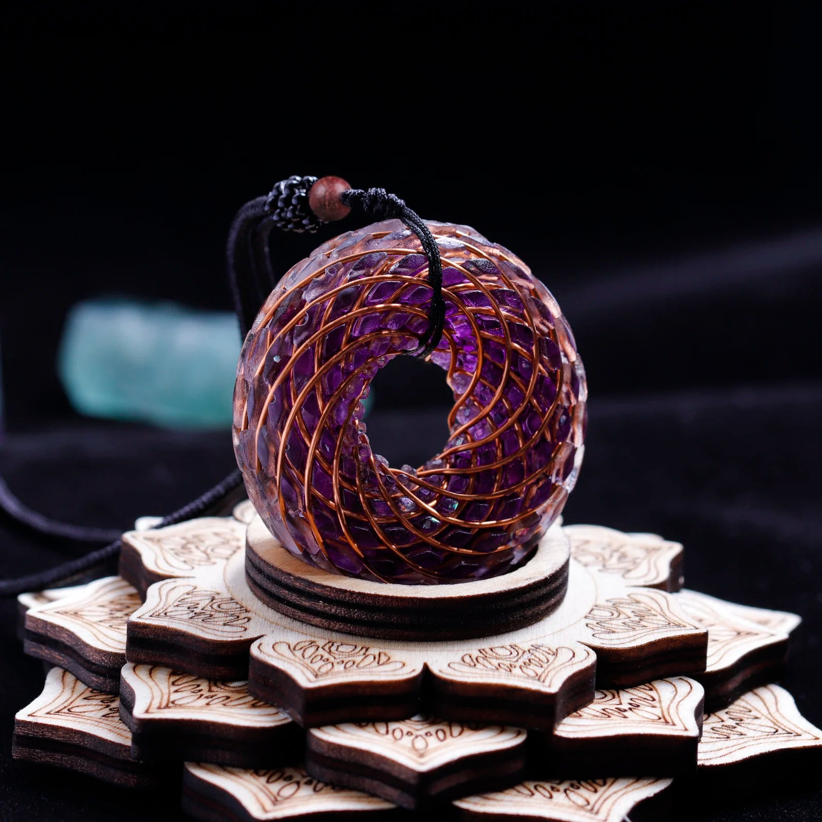 Rodin Coil & Amethyst  Orgone Pendant Necklace, Handmade pendant jewelry ，Adjustable Chain for Women & Men