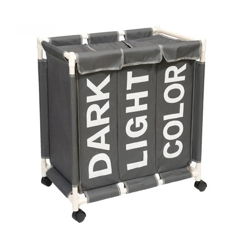 3-Grid Laundry Hamper with Lid & Wheels | High Capacity Waterproof Clothes Basket