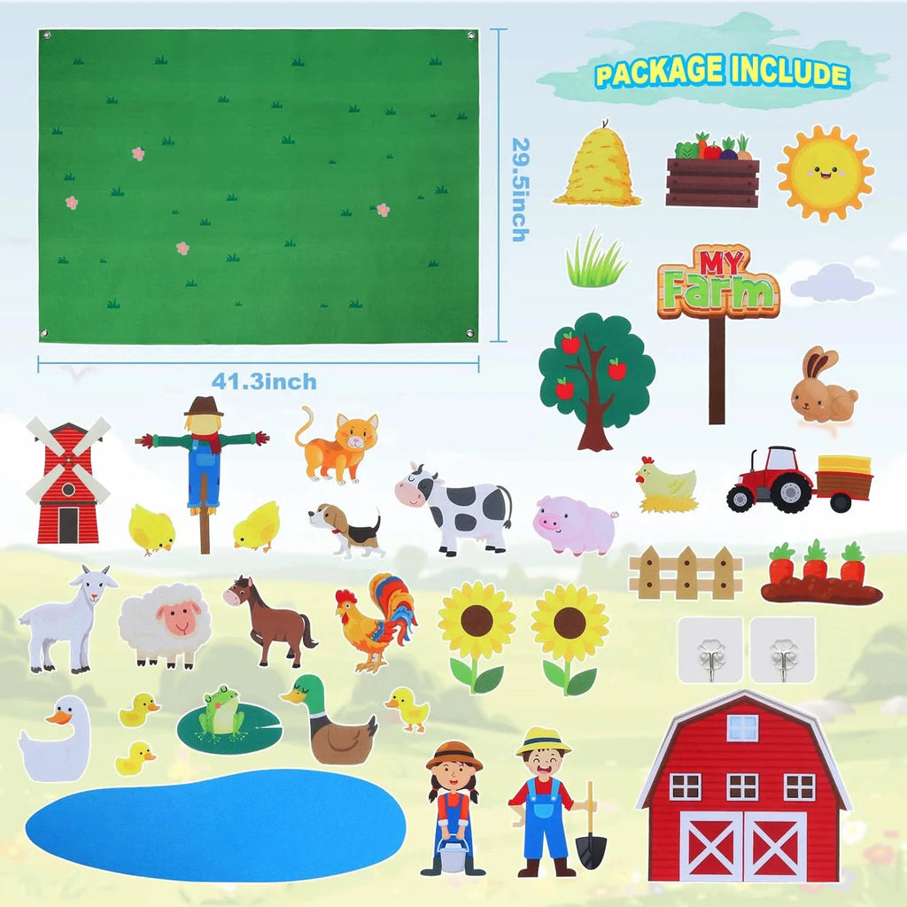 Felt Story Board Set Toy for kids Farm Animals Vehicle Preschool Education Early Learning Interactive Play Mat Wall Hanging Gift