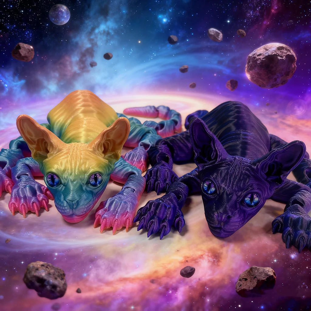 6-Pack 3D Printed Hairless Cat Statues | Flexible Colorful Animal Figures | Home & Office Decor