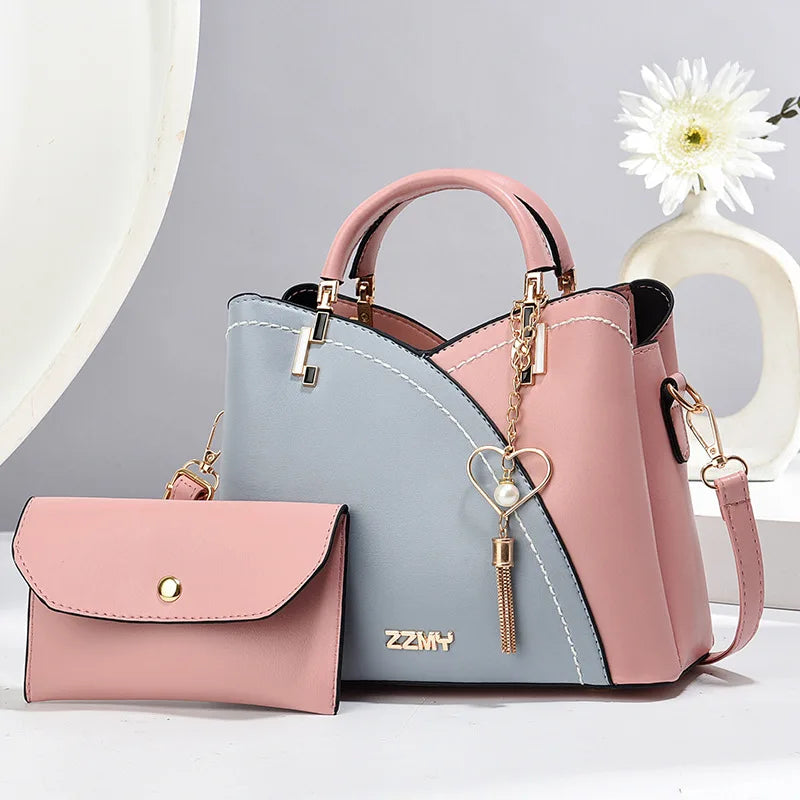 Women's Patchwork Appliqué PU Top-Handle Crossbody Tote