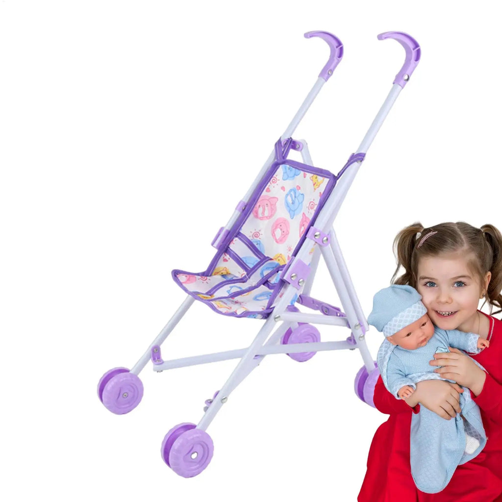 Toddler Doll Stroller & Pram Toy | Pretend Play | Dress-Up Doll Accessory | Purple