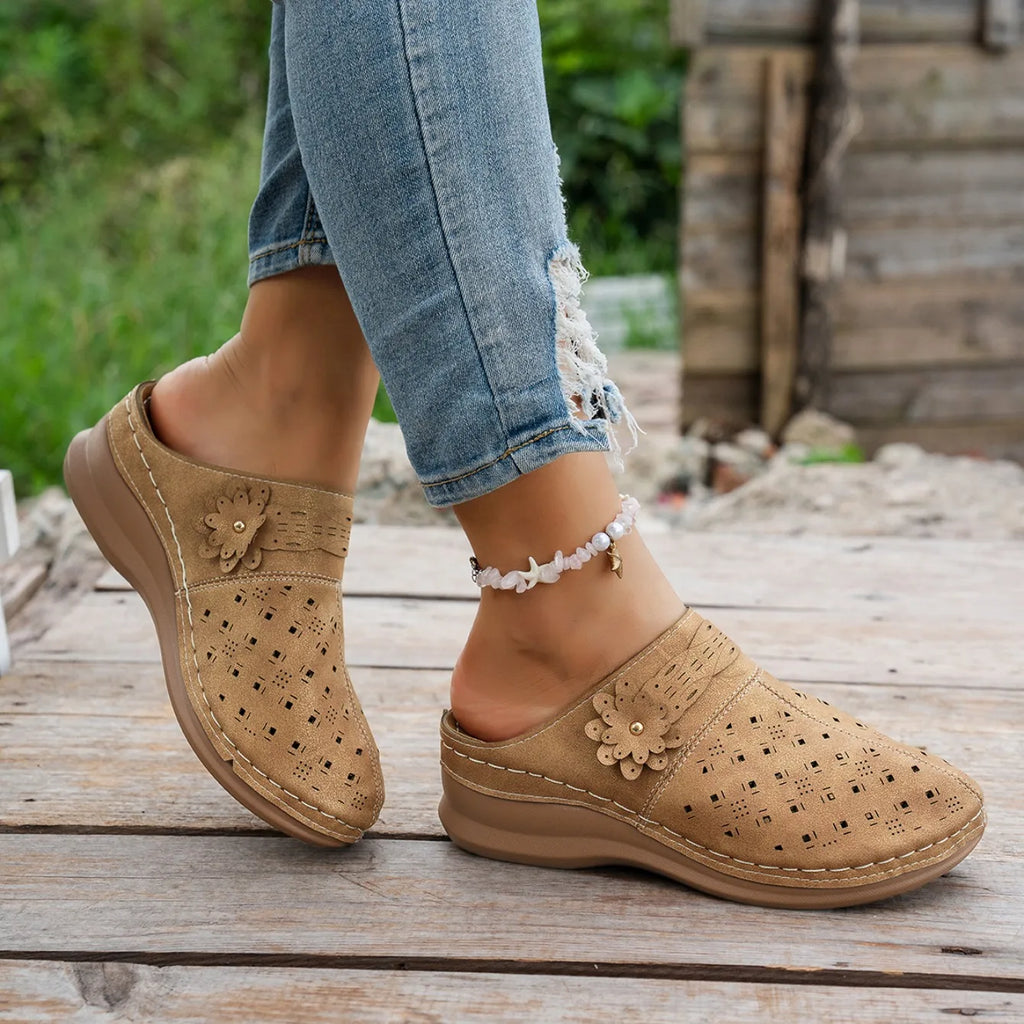 Women's Metal Accent PU Slip-On Mule Flats