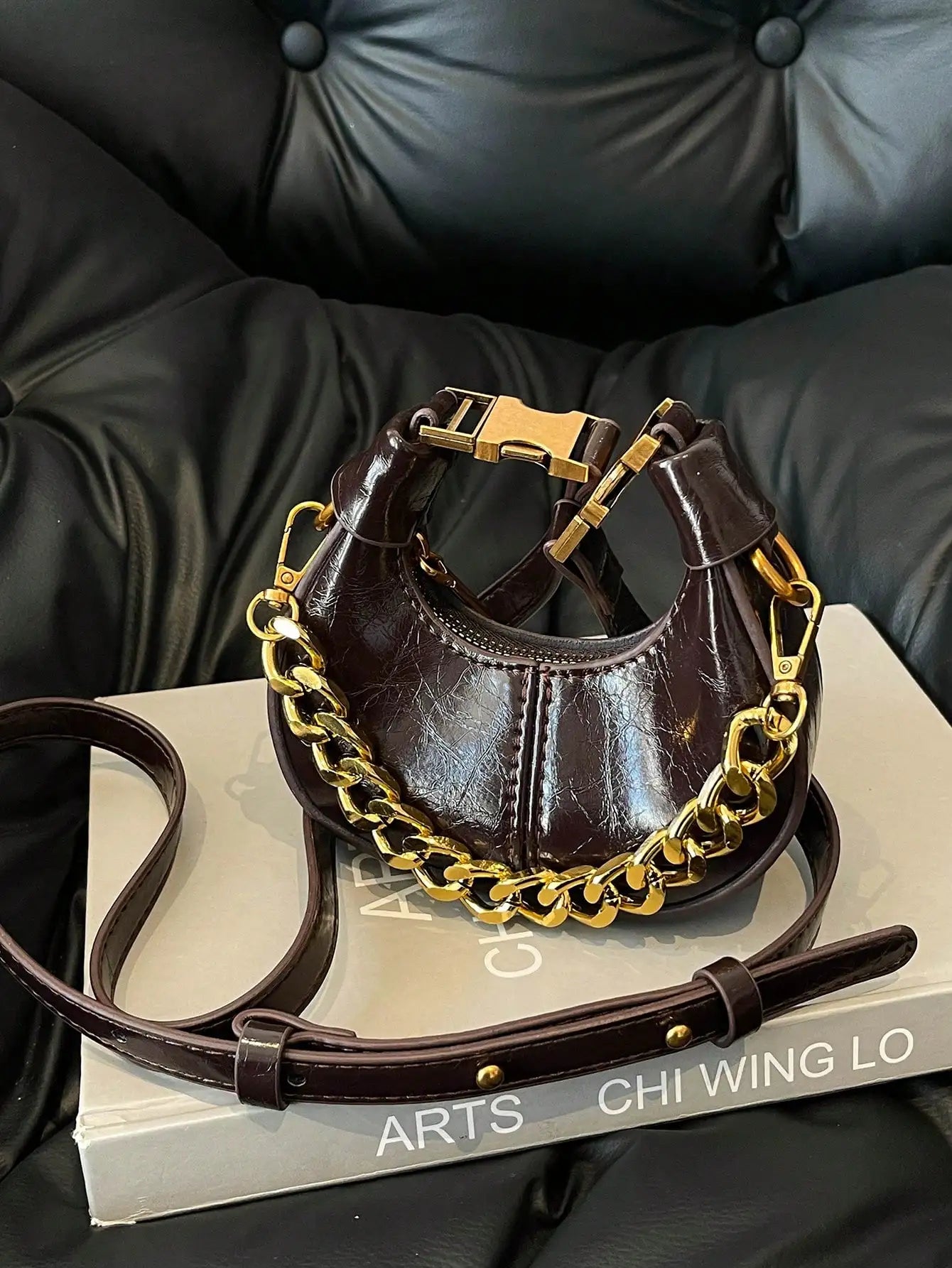 Women's Sequined Chain PU Top-Handle Hobo Bag