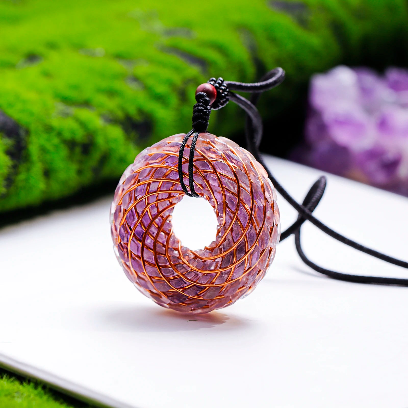 Rodin Coil & Amethyst  Orgone Pendant Necklace, Handmade pendant jewelry ，Adjustable Chain for Women & Men