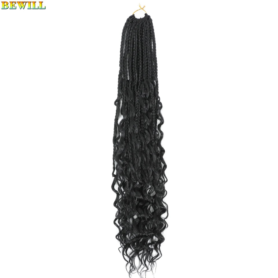 Goddess Box Braids Crochet Hair 14 18 24 Inch Bohemian Hippie Box Braids With Curly Ends Synthetic Braiding Hair for Black Women