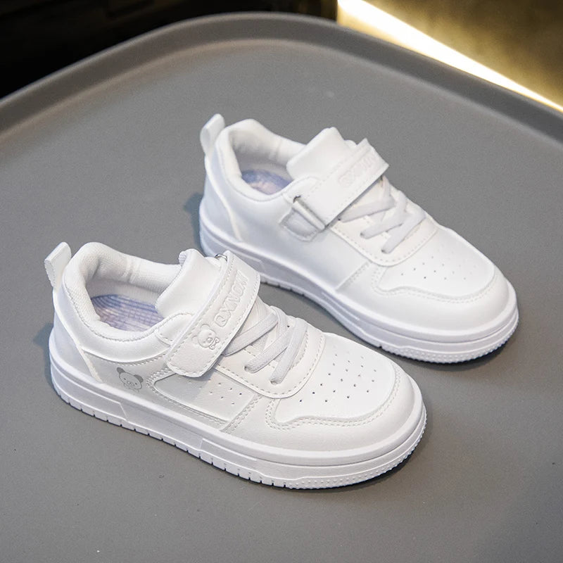 Kids' Unisex White Waterproof PU Leather Board Sneakers