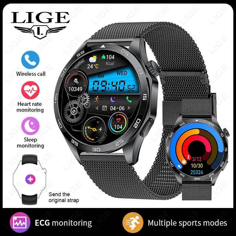 LIGE Men's Smartwatch – Bluetooth Call, ECG, Heart Rate & Fitness Tracker Watch