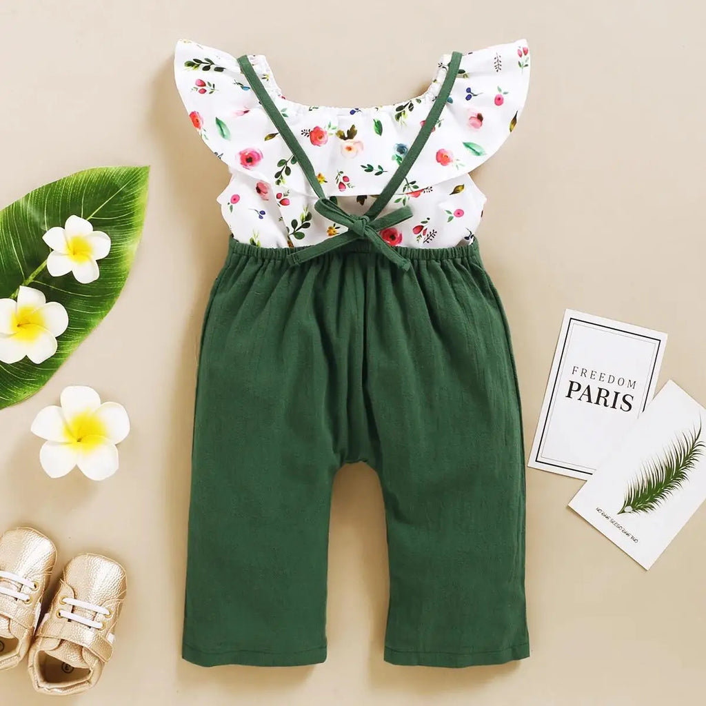 Toddler Girls Floral Print Top & Suspender Pants Set