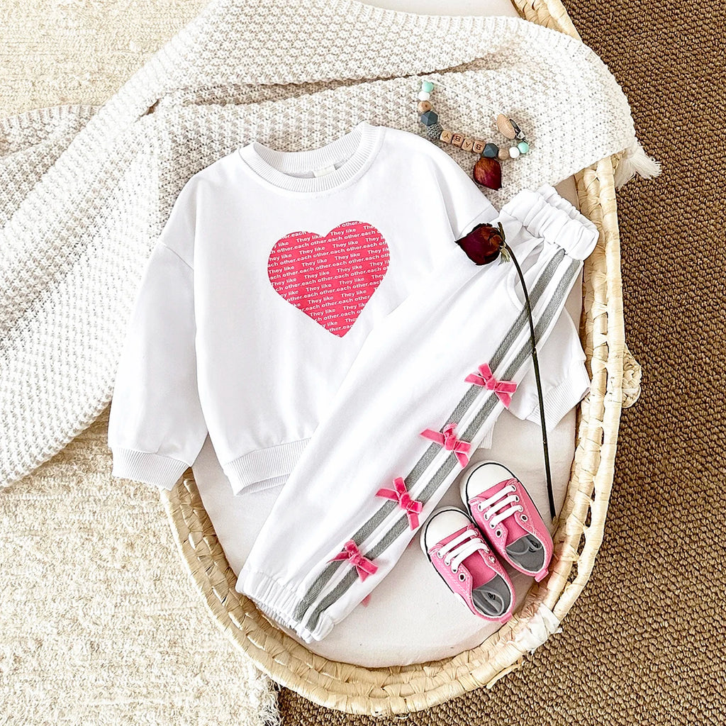 Baby Girl Love Print Sweatshirt & Bow Pants 2-Piece Set