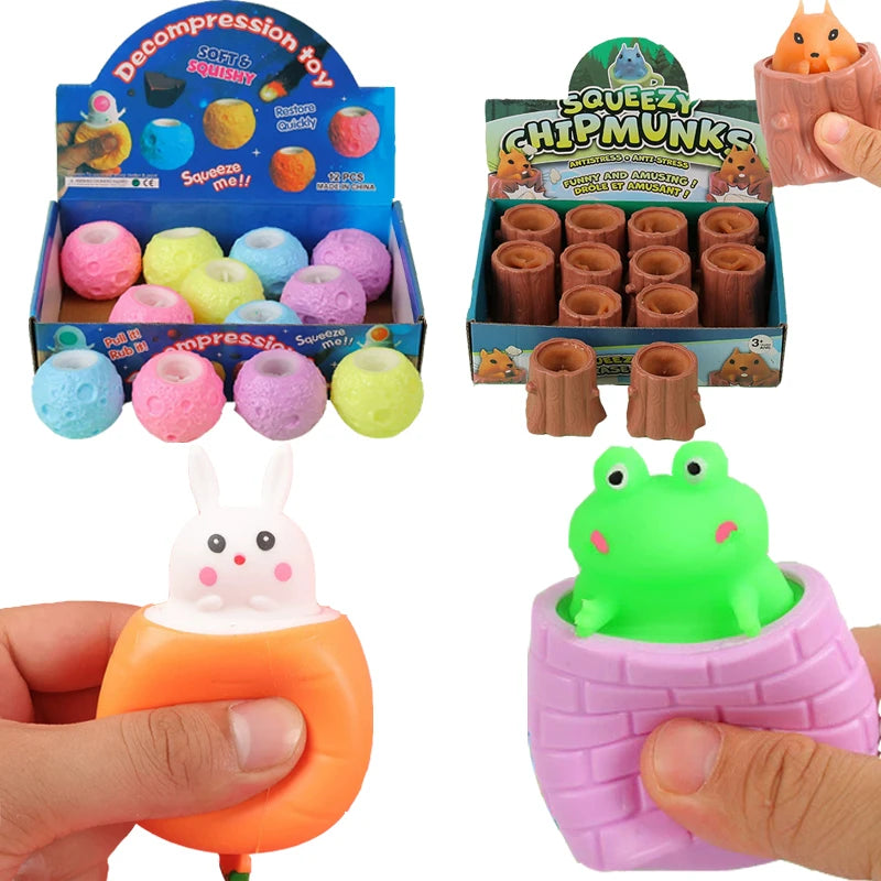 OUZEY Pop-Up Squishy Cheese Mouse & Squirrel Cup Toy | Slow Rebound Stress Reliever | 8 Styles