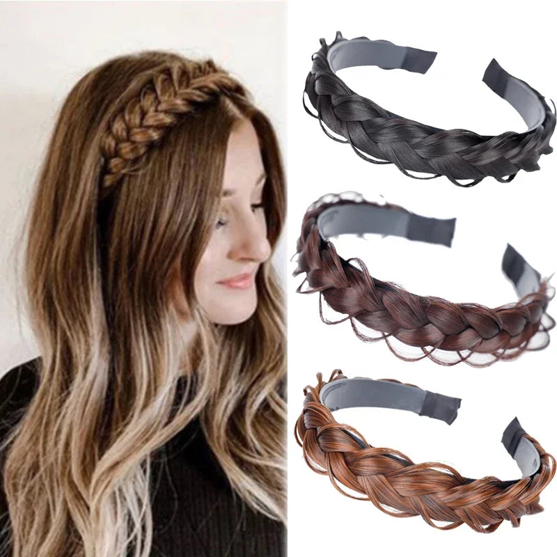 Braid Hair Band Women Fishbone Braid Women Wig Twist Braid Headband Hairpin Bohemia Non-slip Headdress Bridal Hair Accessories