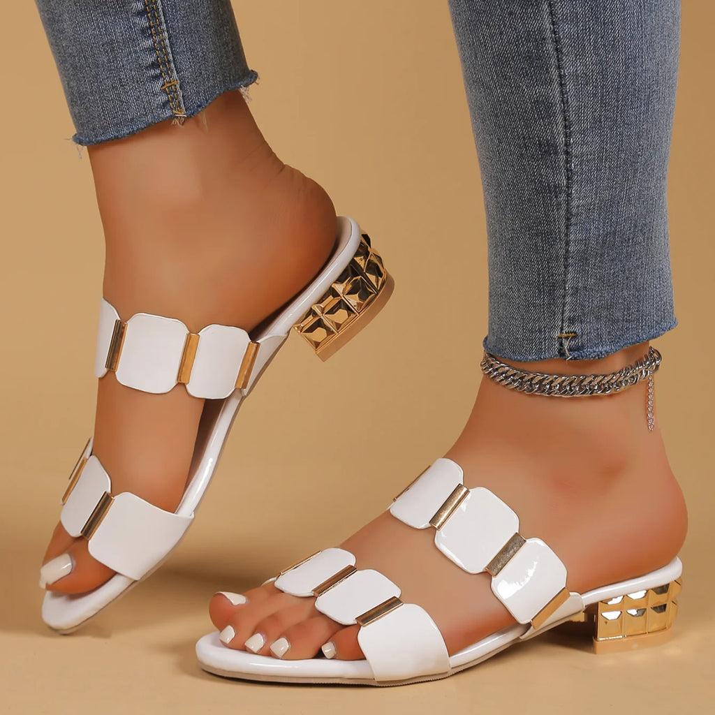 Women's Low Heel Open Side PU Sandals