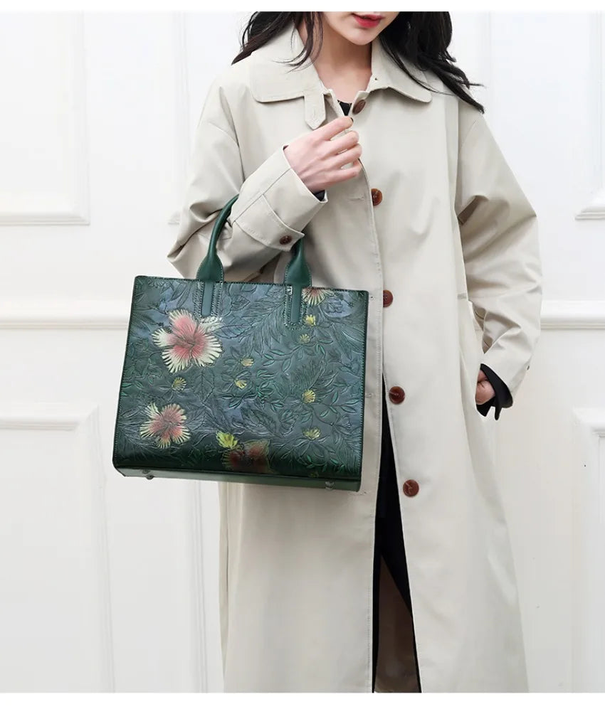 Women's Embossed Floral PU Shoulder Bag