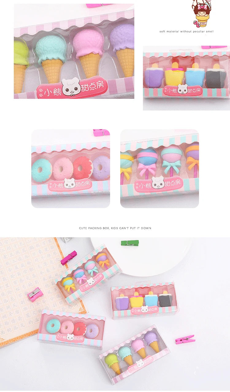 Kawaii Lollipop Sweety Ice Cream Student Stationery School Office Supplies Children Erasers For Kids Pencil Eraser