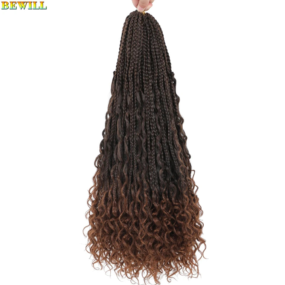 Goddess Box Braids Crochet Hair 14 18 24 Inch Bohemian Hippie Box Braids With Curly Ends Synthetic Braiding Hair for Black Women