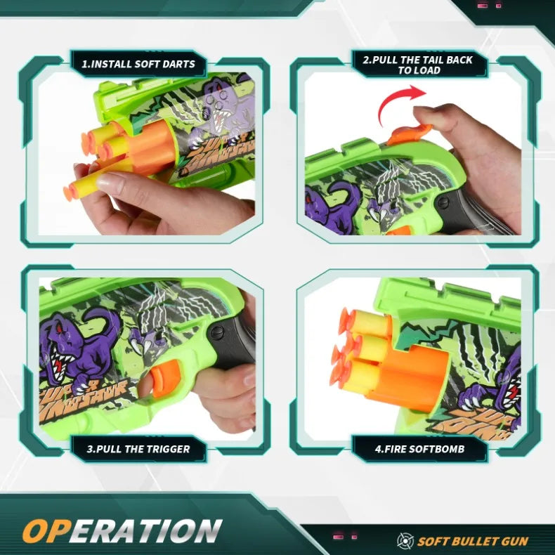 Children Air Soft Bullet Gun Toys Graffiti Shark Color Scheme 6-Round Automatic Safe Outdoor Shooting Sports Kids Boys Gifts