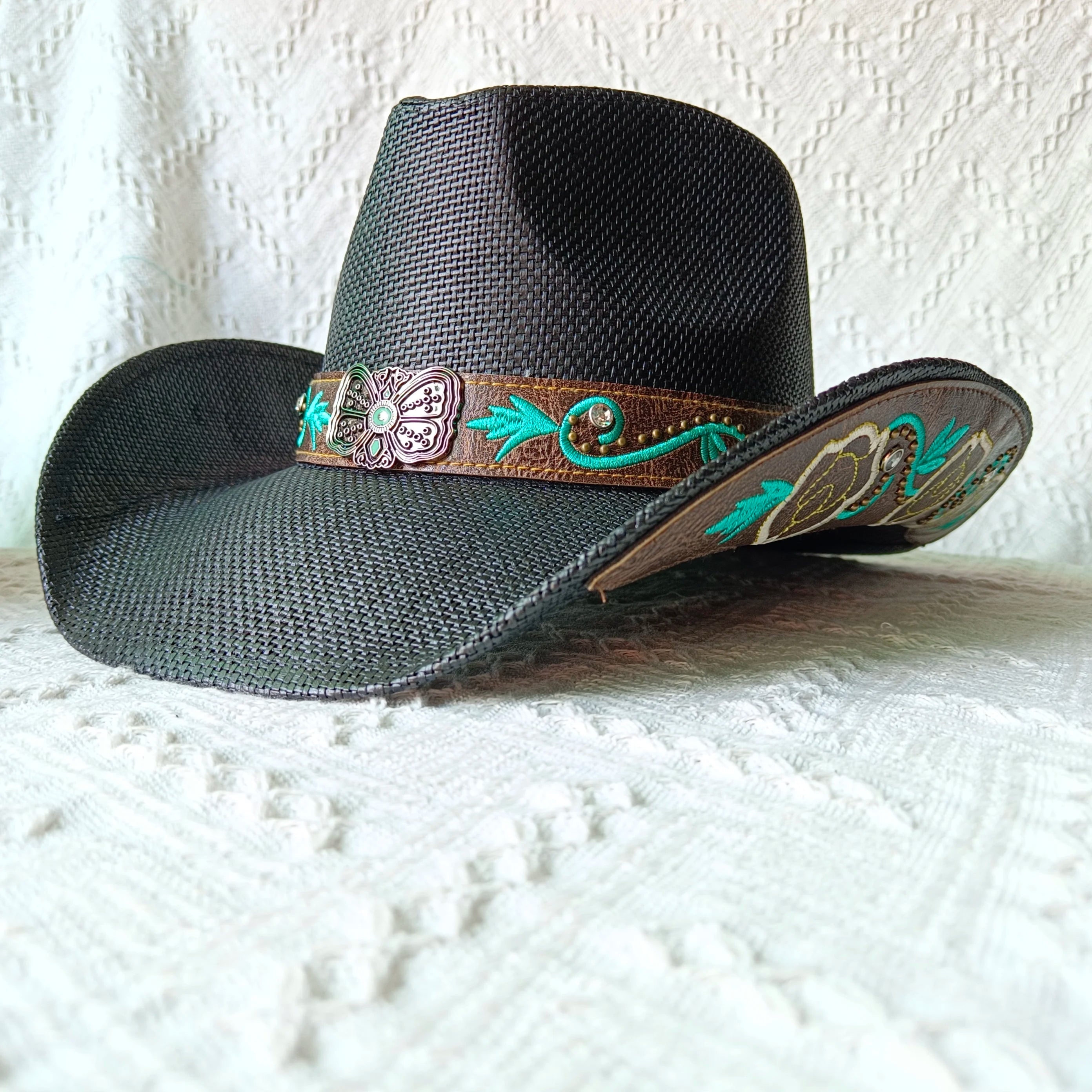 Women's Straw Cowgirl Hat – Wide Brim Shapeable Western Beach Sun Hat | Coastal Cowgirl Style