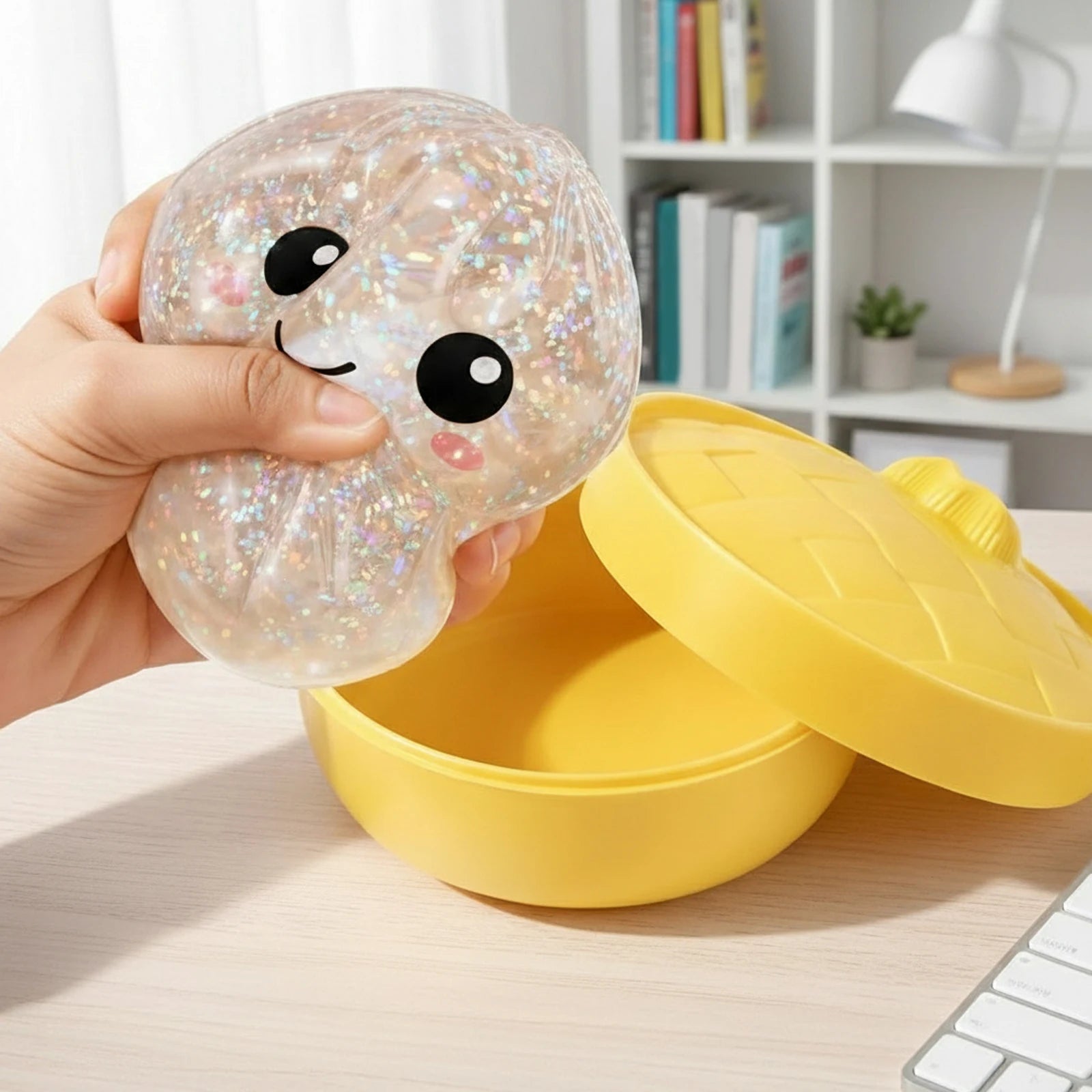 Glitter Dumpling - Glitter Dumpling Squishy, Dumplings Squeeze Sensory Stress Relief Toy with Food Steamer for Adults & Kids