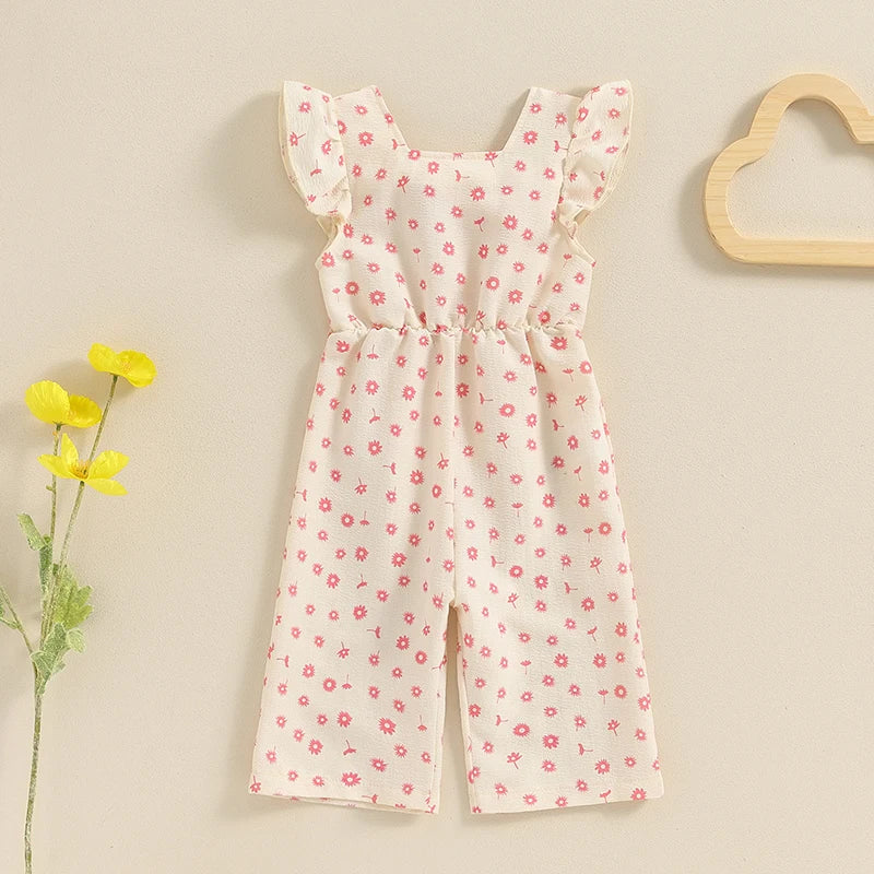 Baby Girls Floral Print Backless Bowknot Cotton Romper