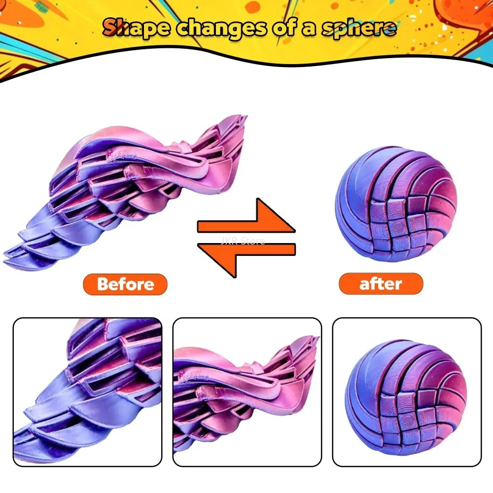 Twist Sphere 3D Printed Fidget Ball | Gear Rotating Liquid Flow Toy | Anxiety Relief | 3 Gradient Colors