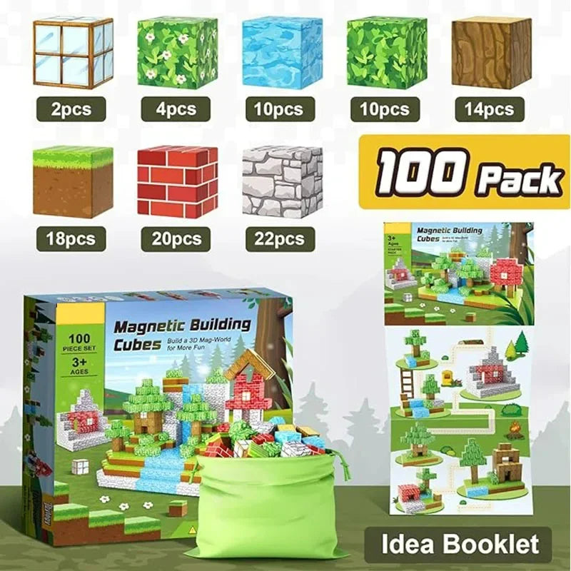 Magnetic Building Block Mine World Magnet Cube Set Magnetic Tiles for Boys Girls Age 3+ DIY STEM Sensory Cubes Construction Toys