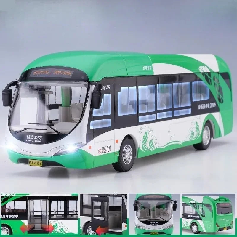 School Bus Car Model Diecast Metal Toy Vehicles City Bus Simulation Doors Openable Sound & Light Collection Kids Toys Gifts