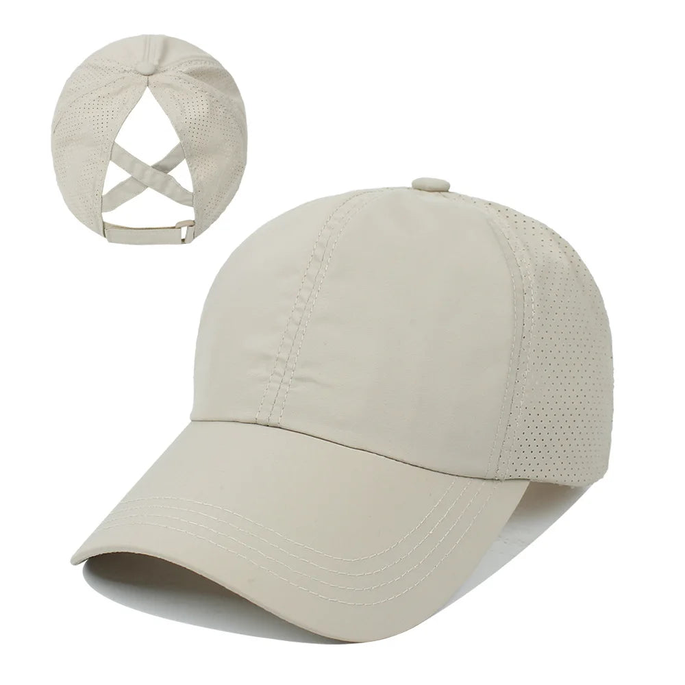 Women's Criss Cross Ponytail Baseball Cap – Breathable Mesh Sun Visor Hat | Adjustable Outdoor Sports Cap