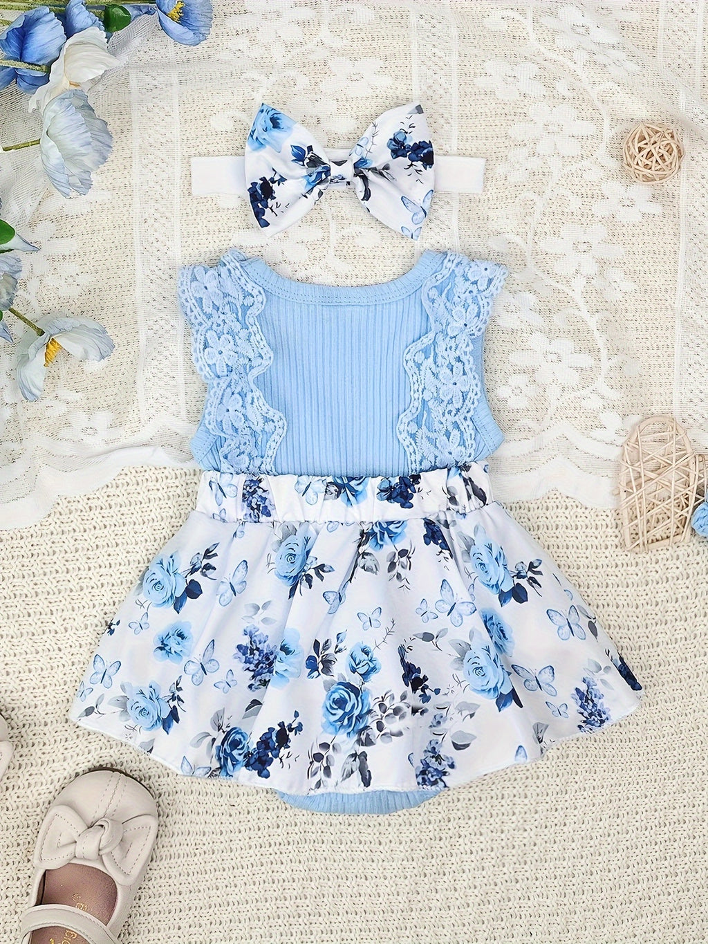 Baby Girl's Dressy Romper Dress - Random Print, Soft Cotton Knit Fabric - Summer Outfits | Hand Wash or Dry Clean | Regular Fit