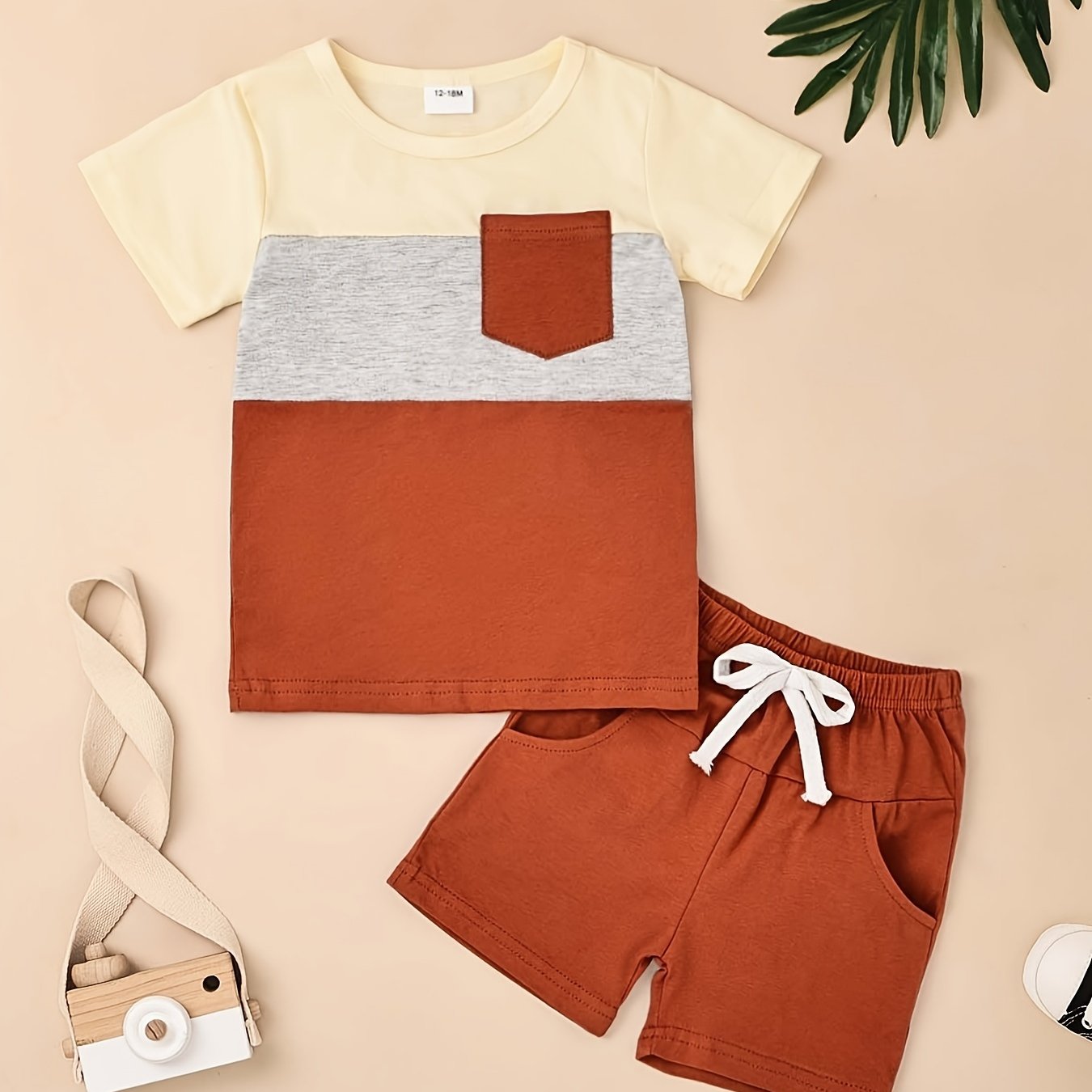 Baby Boy Clothes Toddler Boy Summer Outfits Short Sleeve Patchwork Top T-shirt & Pocket Pant Set 2 Piece 12 Months-4T