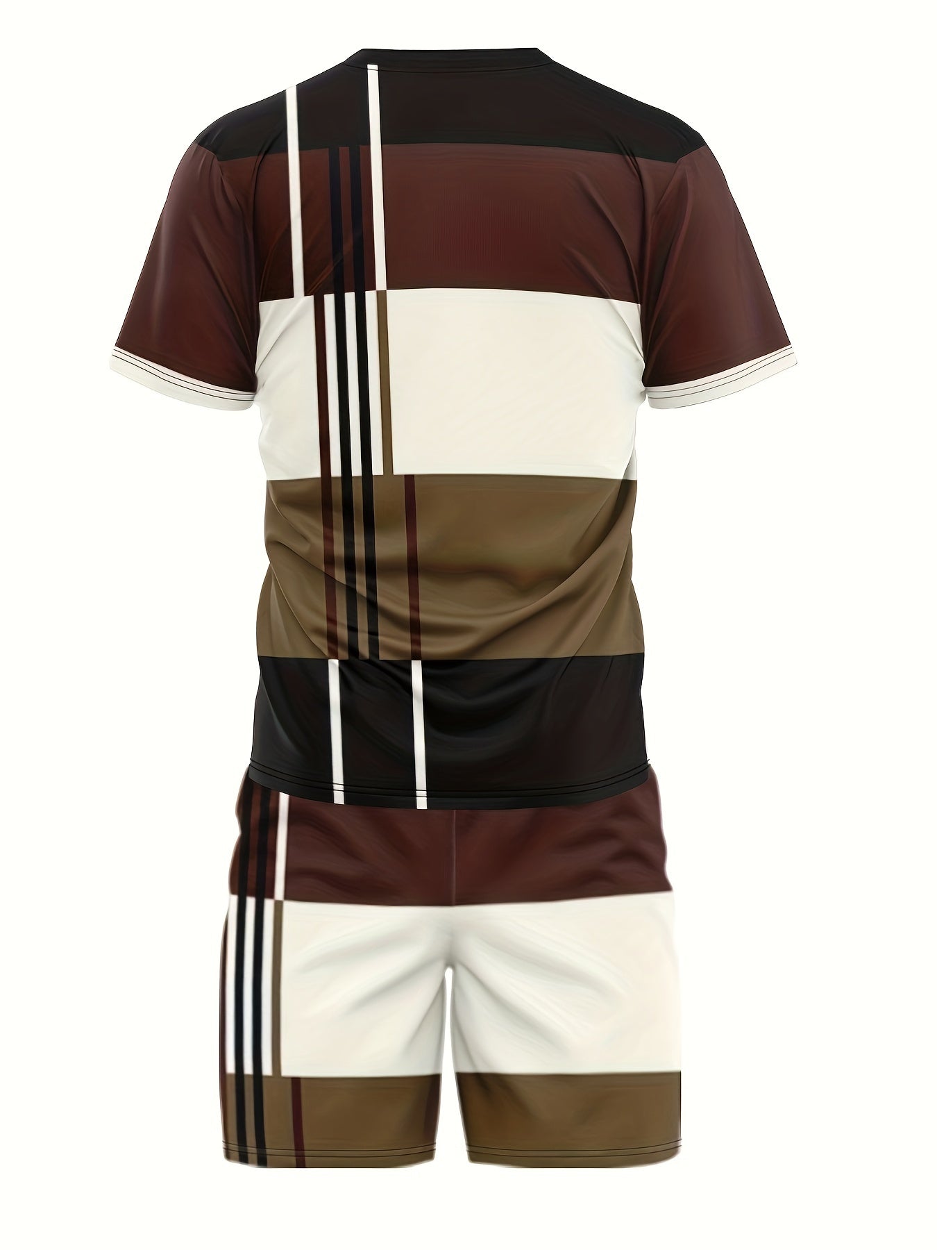 Men's Colorblock Heart Print 2Pcs Outfits, Short Sleeve T-shirt & Shorts Set For Summer
