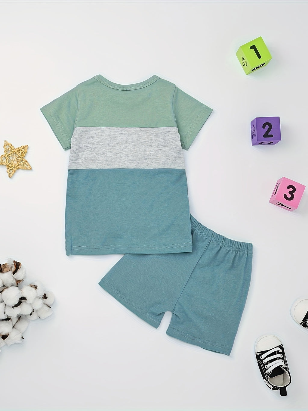 Baby Boy Clothes Toddler Boy Summer Outfits Short Sleeve Patchwork Top T-shirt & Pocket Pant Set 2 Piece 12 Months-4T
