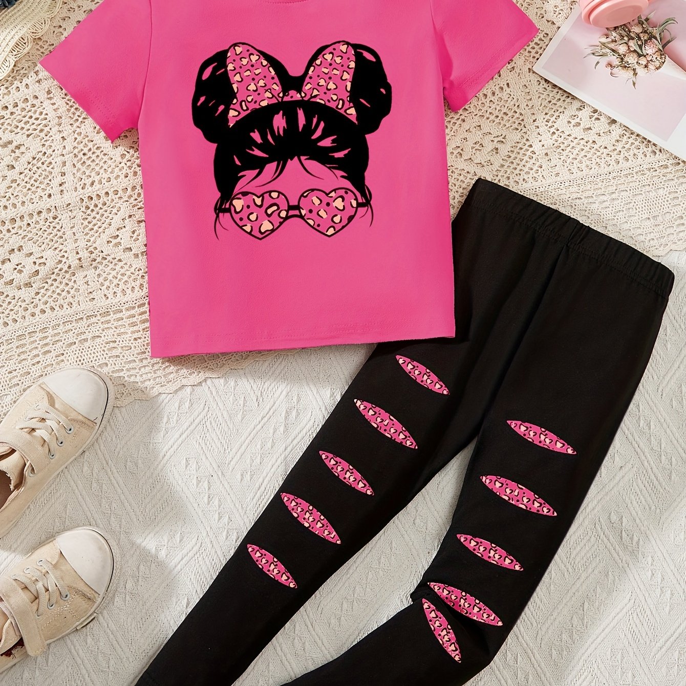 2pcs Cartoon Girl Graphic Outfits Girls Comfy Pullover + Pants Set For Outdoor