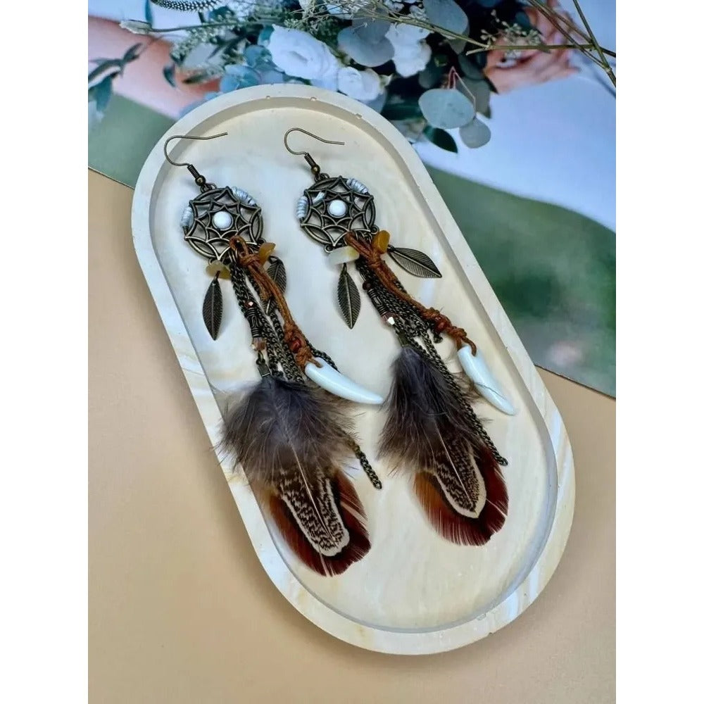 Women' Bohemian Long Tassel Earrings with Hollow Leaf Pendant - Vintage Western Suitable for Parties, Proms, Music Festivals, Holiday Wear & Everyday Accessories - Leaf for - Style