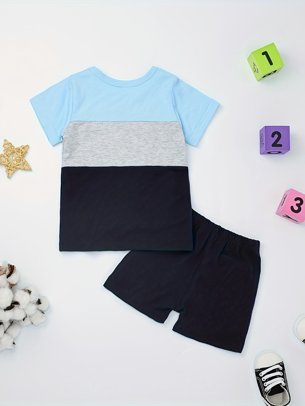 Baby Boy Clothes Toddler Boy Summer Outfits Short Sleeve Patchwork Top T-shirt & Pocket Pant Set 2 Piece 12 Months-4T