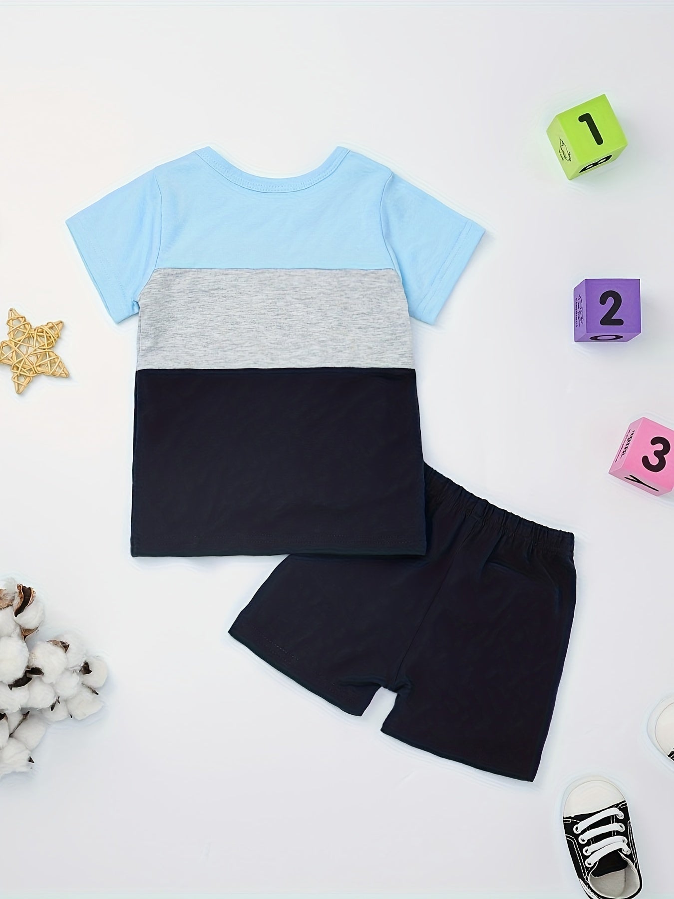 Baby Boy Clothes Toddler Boy Summer Outfits Short Sleeve Patchwork Top T-shirt & Pocket Pant Set 2 Piece 12 Months-4T