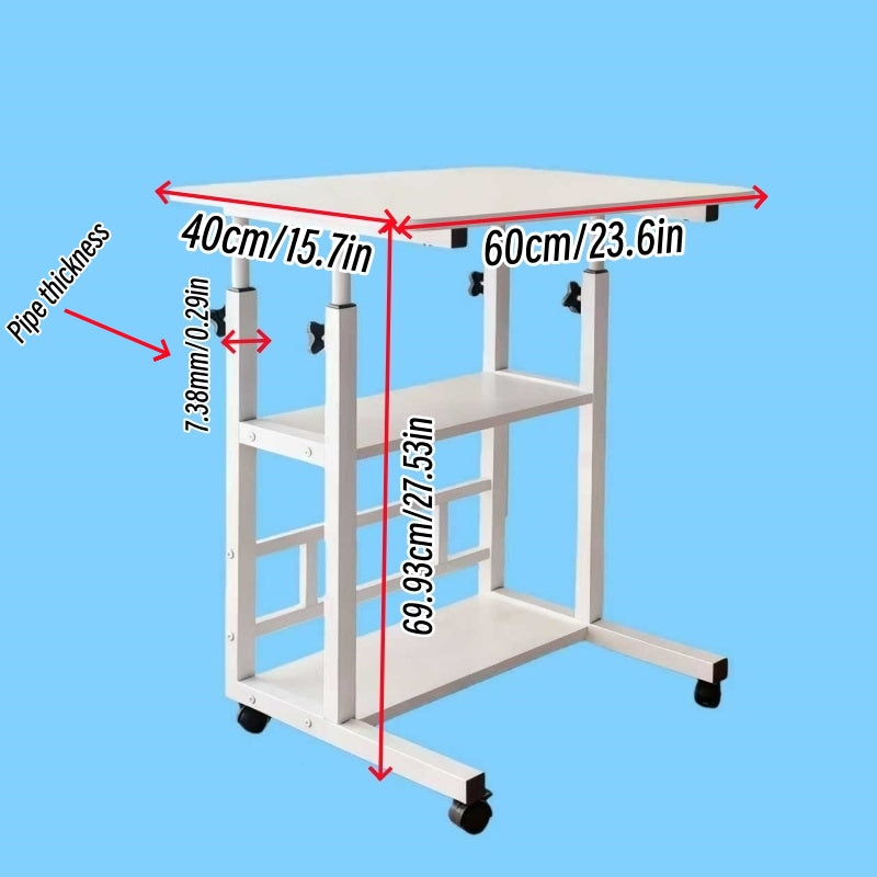 Height-Adjustable Mobile Table with Lockable Wheels, Reinforced Frame Folding Side Table, Black And White Handmade Art Workstation, Small Space Storage Table for Bedroom, Living Room, Or Study, Ideal Gift for Crafters, Artist