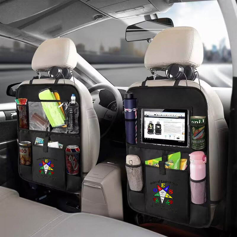 1pc Order of Eastern Star Symbol 1 Car Seat Back Storage Bag - Durable Oxford Cloth, Multi-Compartment Design, Great for Road Trips and Commuting, Vehicle Organization, Travel Essentials, Compact Organizer, Practical Design,