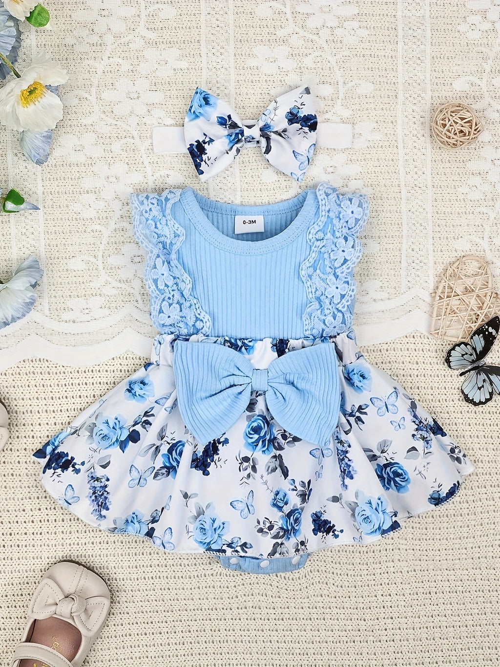 Baby Girl's Dressy Romper Dress - Random Print, Soft Cotton Knit Fabric - Summer Outfits | Hand Wash or Dry Clean | Regular Fit