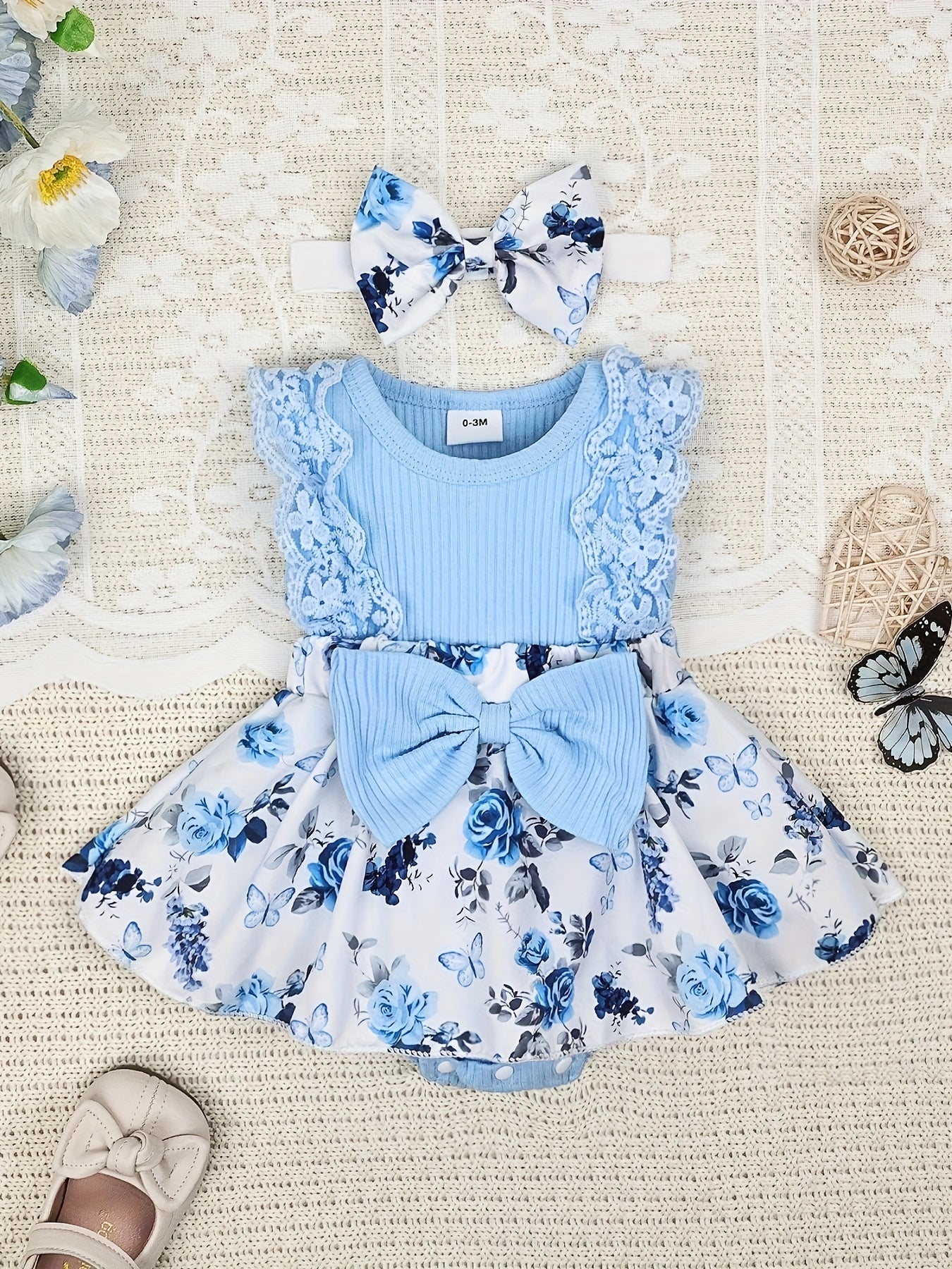 Baby Girl's Dressy Romper Dress - Random Print, Soft Cotton Knit Fabric - Summer Outfits | Hand Wash or Dry Clean | Regular Fit