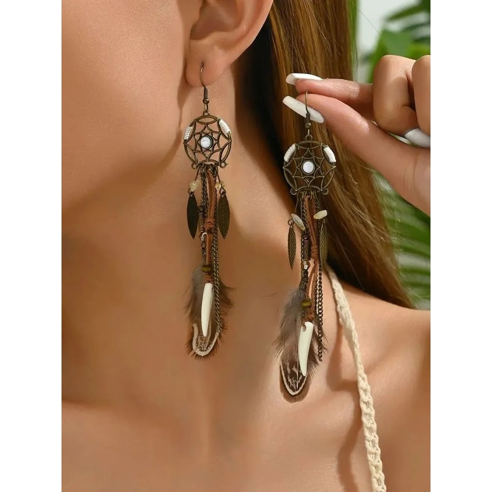 Women' Bohemian Long Tassel Earrings with Hollow Leaf Pendant - Vintage Western Suitable for Parties, Proms, Music Festivals, Holiday Wear & Everyday Accessories - Leaf for - Style