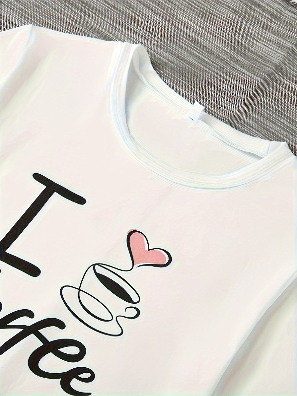 Women's Homewear Casual Coffee Print Cute Sweet Short Sleeve Shorts Pants Three-pcs Pajama Set