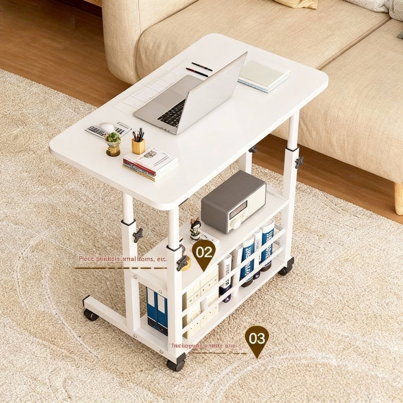 Height-Adjustable Mobile Table with Lockable Wheels, Reinforced Frame Folding Side Table, Black And White Handmade Art Workstation, Small Space Storage Table for Bedroom, Living Room, Or Study, Ideal Gift for Crafters, Artist