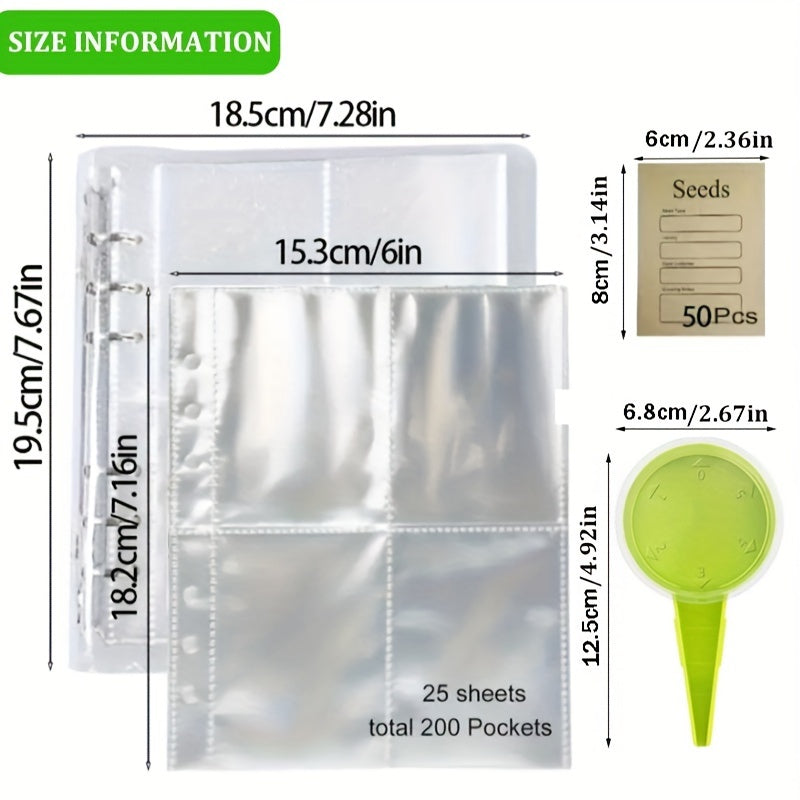 Seed Storage and Organization Kit, Includes 1 Seed Storage and Organizing Bag with 200 Seed Organizing Bags, 50 Reusable Self-Sealing Seed Envelopes, 1 Seed Sower