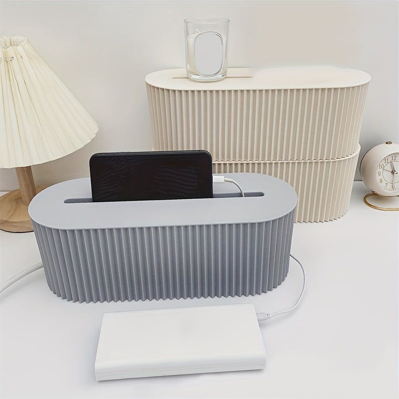 1pc High-Capacity Cable Storage Box - Space-Saving Desktop Cord Organizer with Lid for Office, Home Office, Living Room, and Home Storage & Organization