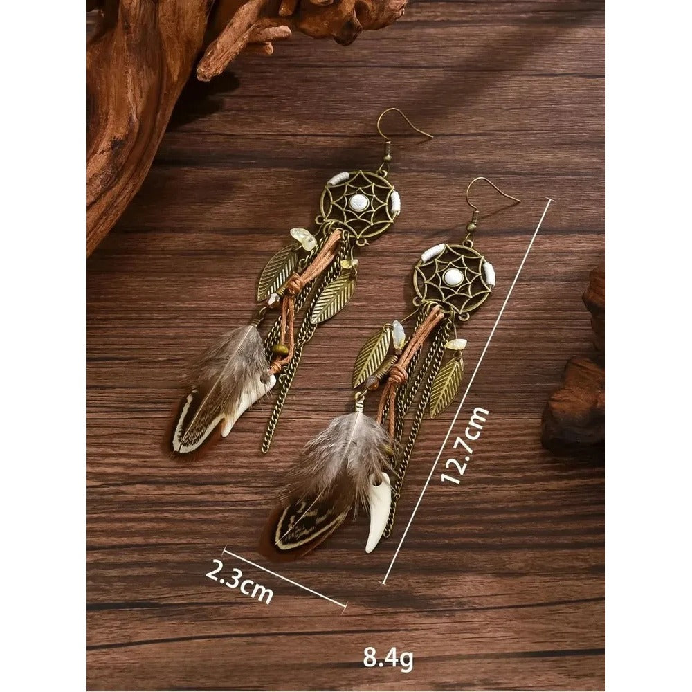 Women' Bohemian Long Tassel Earrings with Hollow Leaf Pendant - Vintage Western Suitable for Parties, Proms, Music Festivals, Holiday Wear & Everyday Accessories - Leaf for - Style