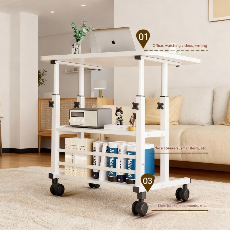 Height-Adjustable Mobile Table with Lockable Wheels, Reinforced Frame Folding Side Table, Black And White Handmade Art Workstation, Small Space Storage Table for Bedroom, Living Room, Or Study, Ideal Gift for Crafters, Artist